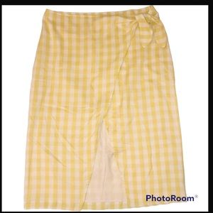 Madewell Sarong Yellow and White Gingham Check Cotton Midi Skirt SIZE 14 NWT